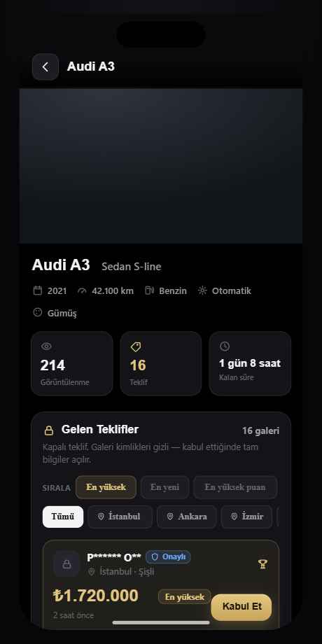 Satıcı ilan detayında gelen kapalı teklifler